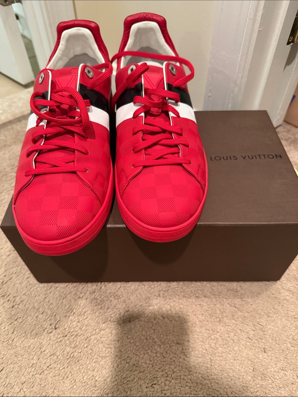 Louis Vuitton Red White Black Men's Low-Top Sneakers